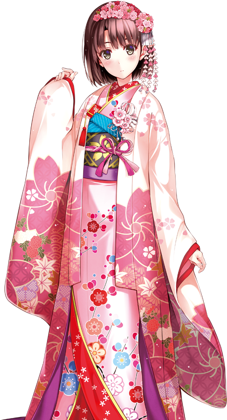 Elegant Kimono Girl Anime Character PNG