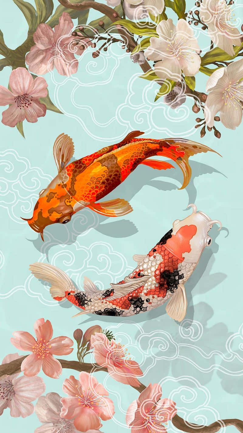 Elegant_ Koi_ Fish_ Amidst_ Florals.jpg Wallpaper