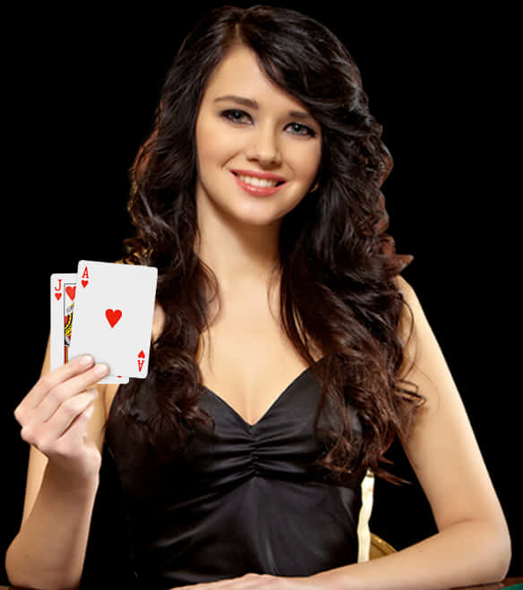 Elegant Lady Holding Playing Cards PNG