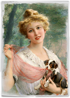 Elegant Ladywith Dog Vintage Portrait PNG