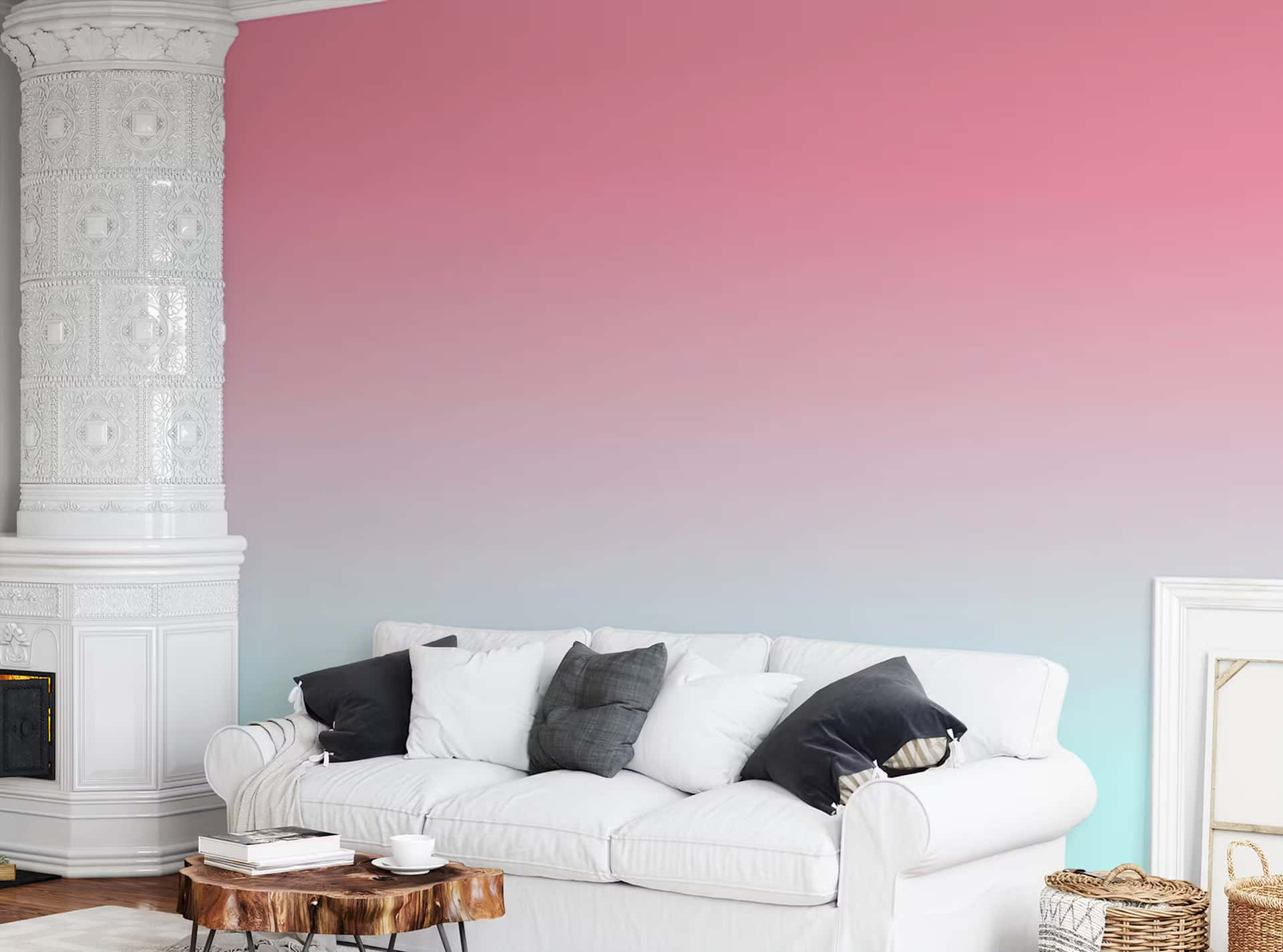 Elegant Living Room Pink Ombre Wall Wallpaper