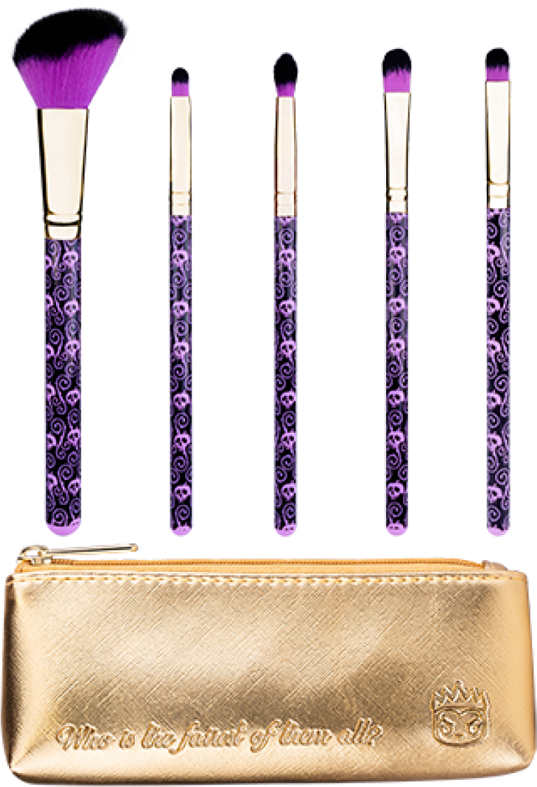 Elegant Makeup Brush Setwith Golden Pouch PNG