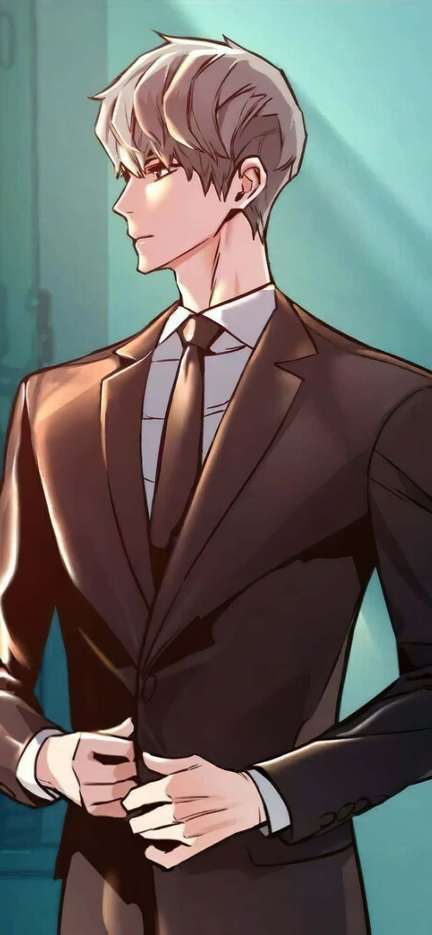 Elegant Manhwa Characterin Suit Wallpaper