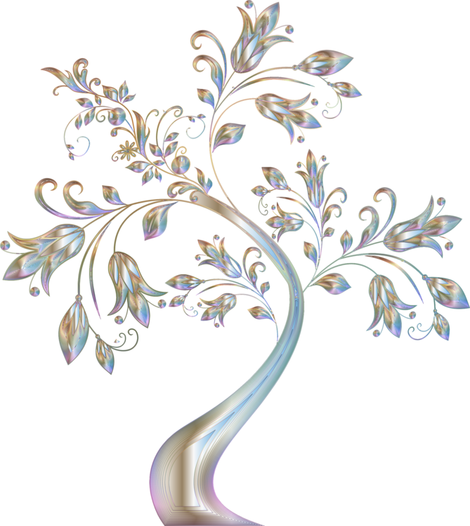 Elegant Metallic Floral Tree Art PNG