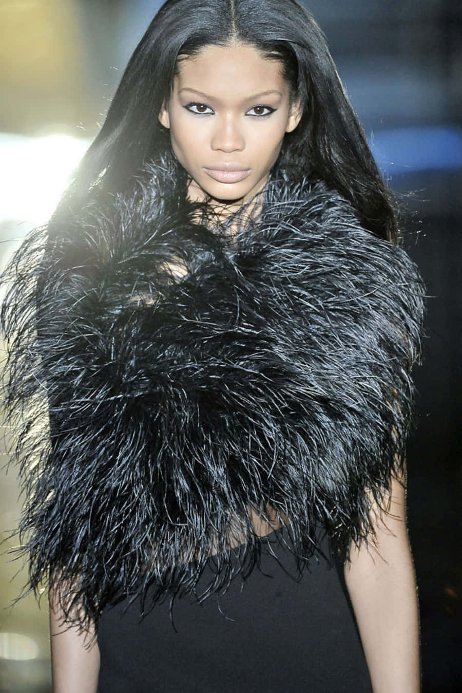 Elegant Modelin Black Fur Wallpaper
