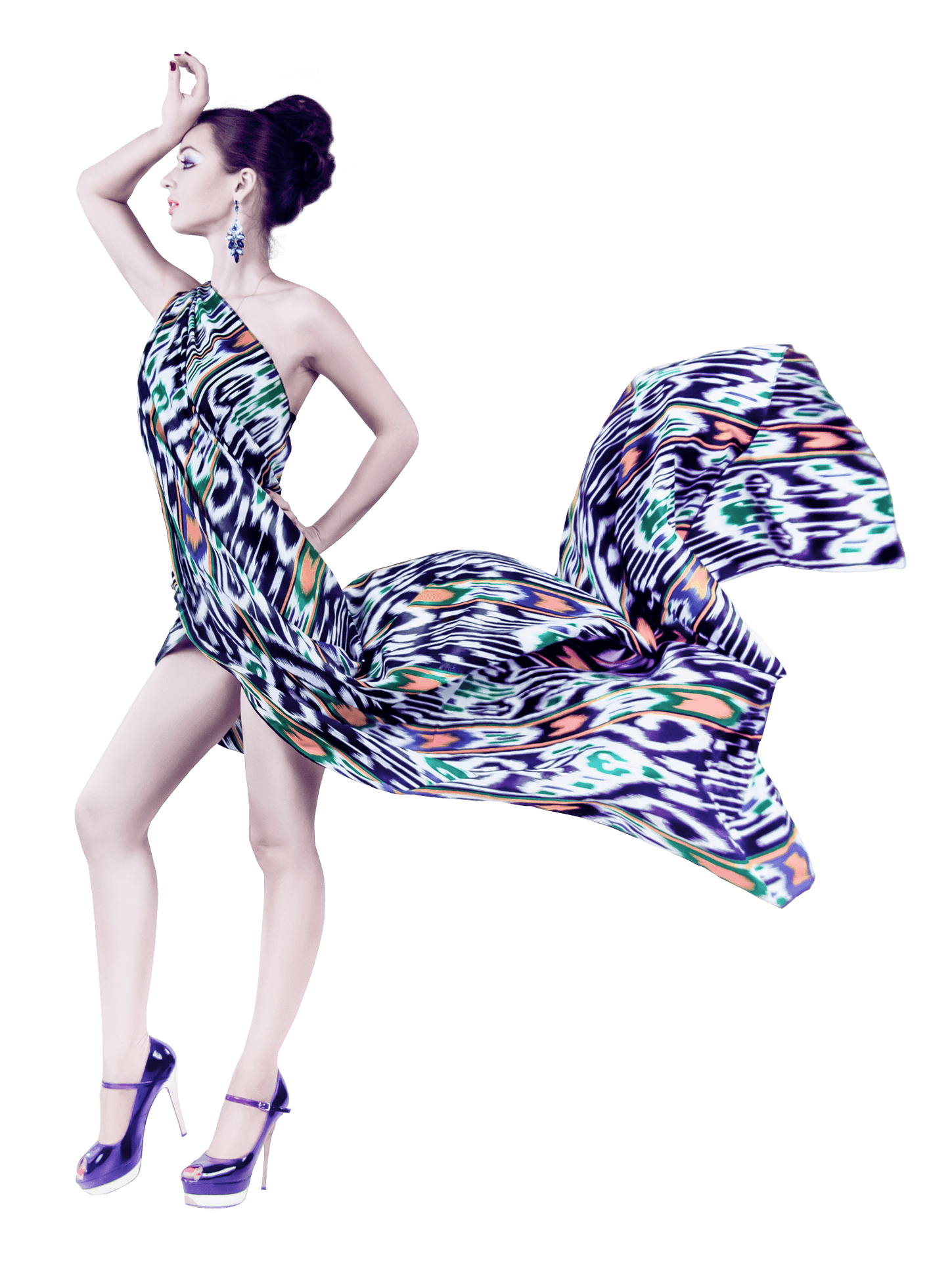 Elegant Modelin Flowing Dress PNG