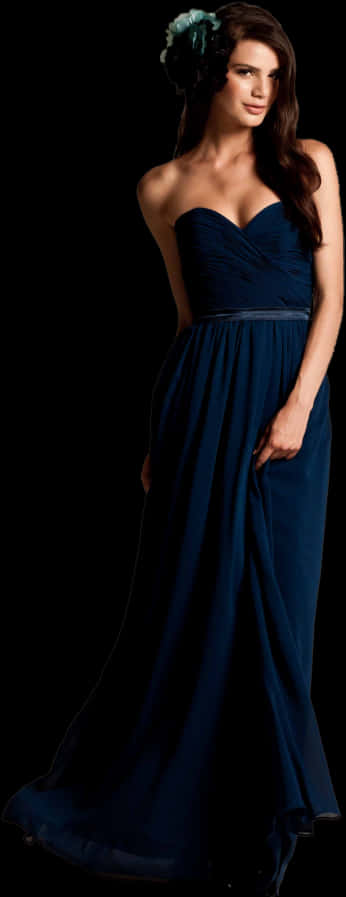 Elegant Navy Blue Evening Gown PNG