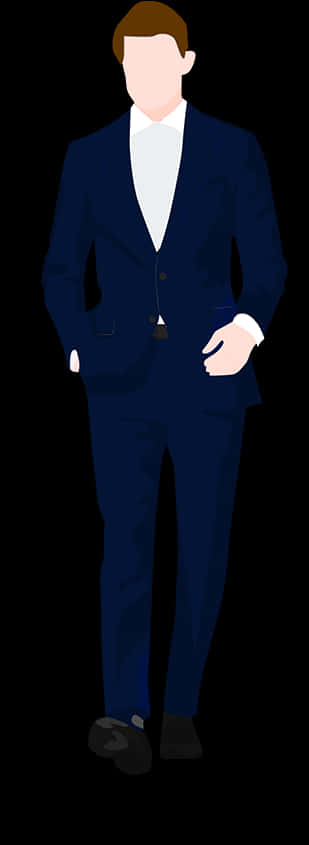 Elegant Navy Blue Suit Illustration PNG