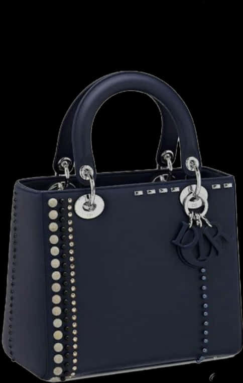 Elegant Navy Blue Tote Bagwith Silver Studs PNG