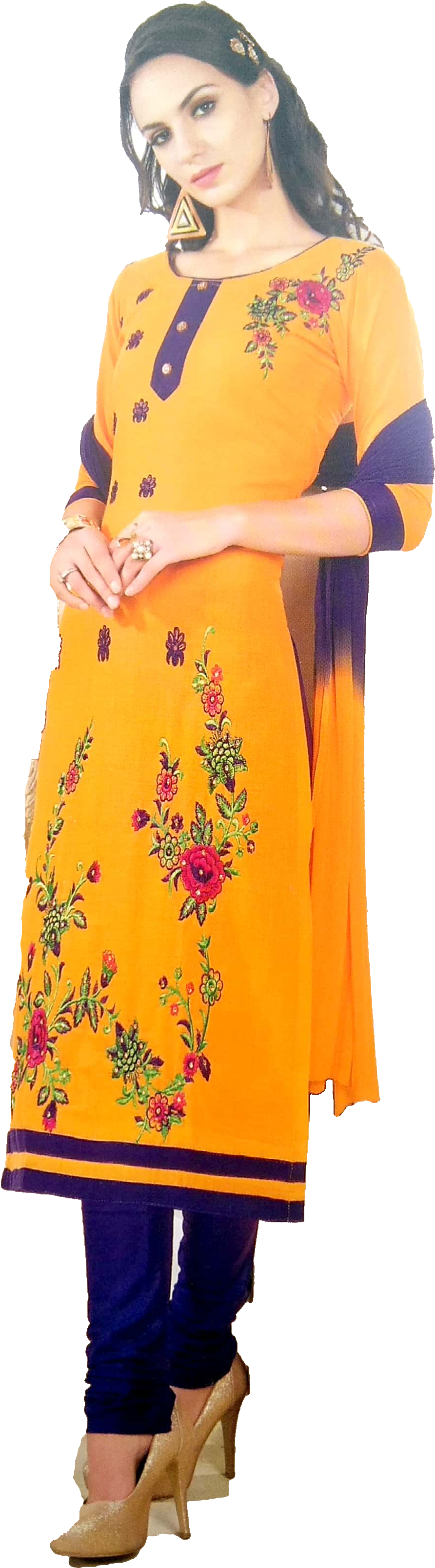 Elegant Orange Salwar Suit Model PNG