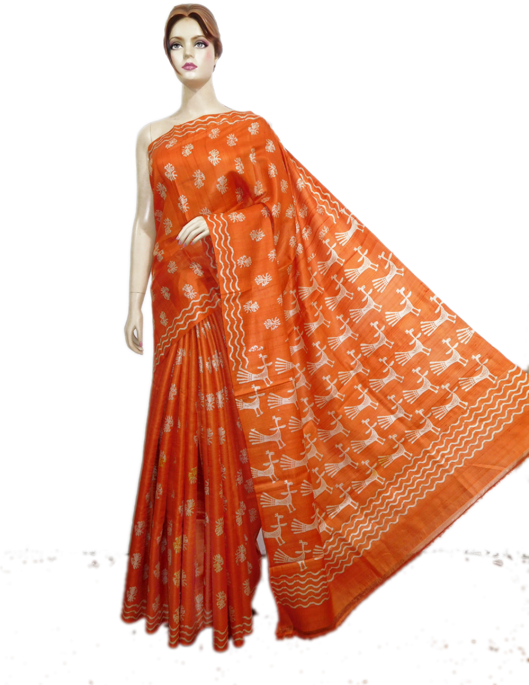 Elegant Orange Saree Model PNG