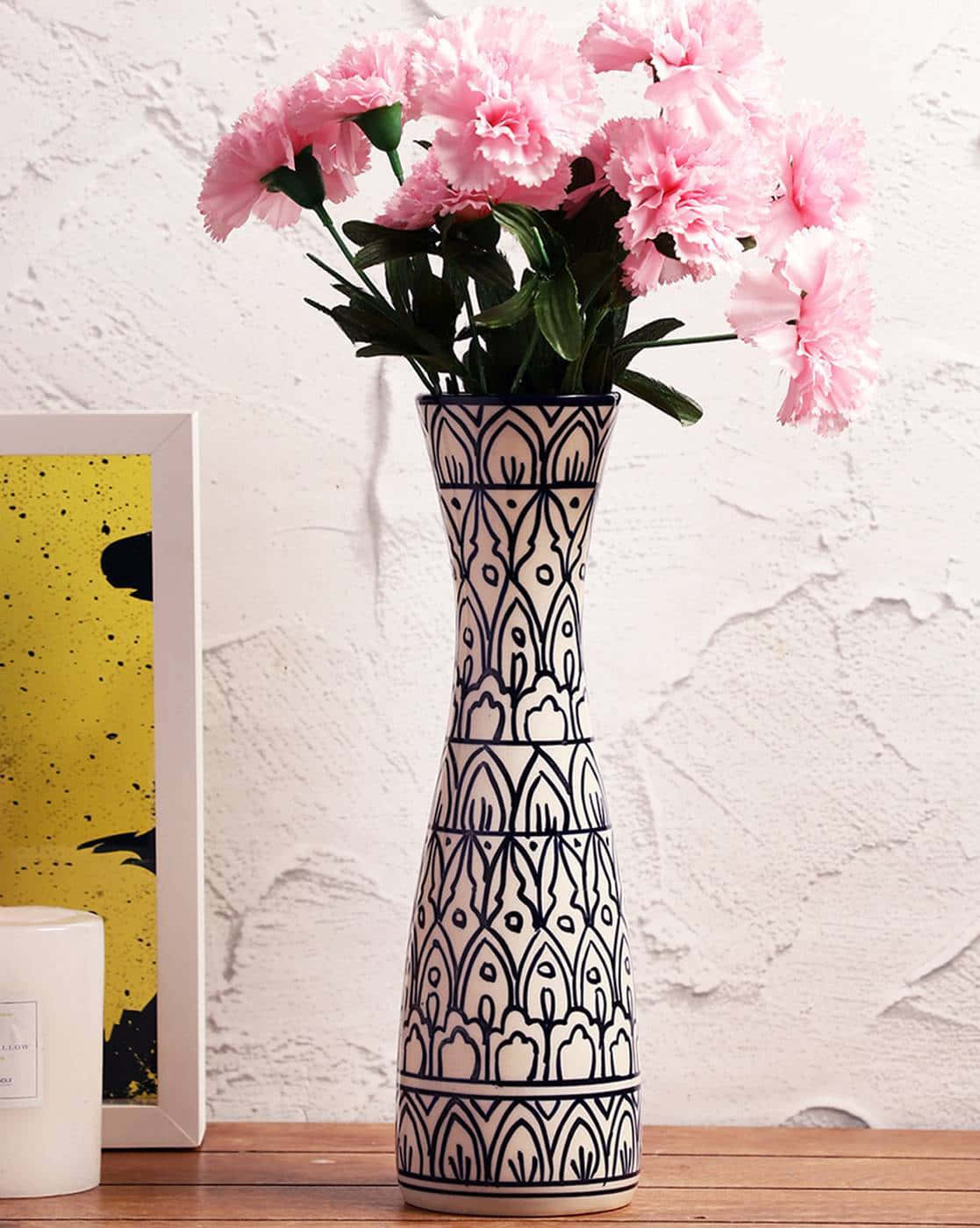 Elegant Patterned Vasewith Pink Flowers Wallpaper