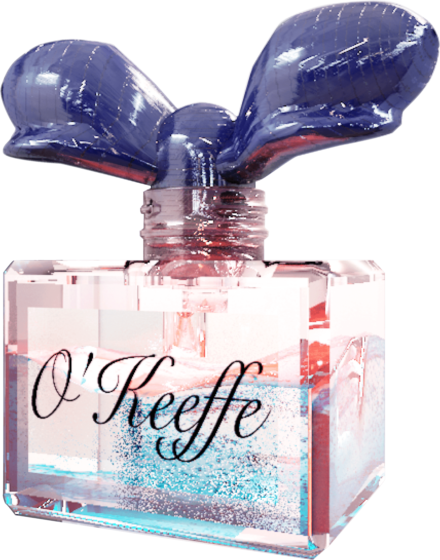 Elegant Perfume Bottlewith Blue Bow PNG