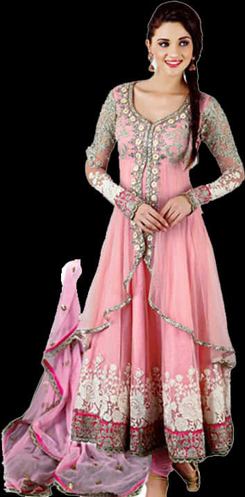 Elegant Pink Anarkali Suit PNG