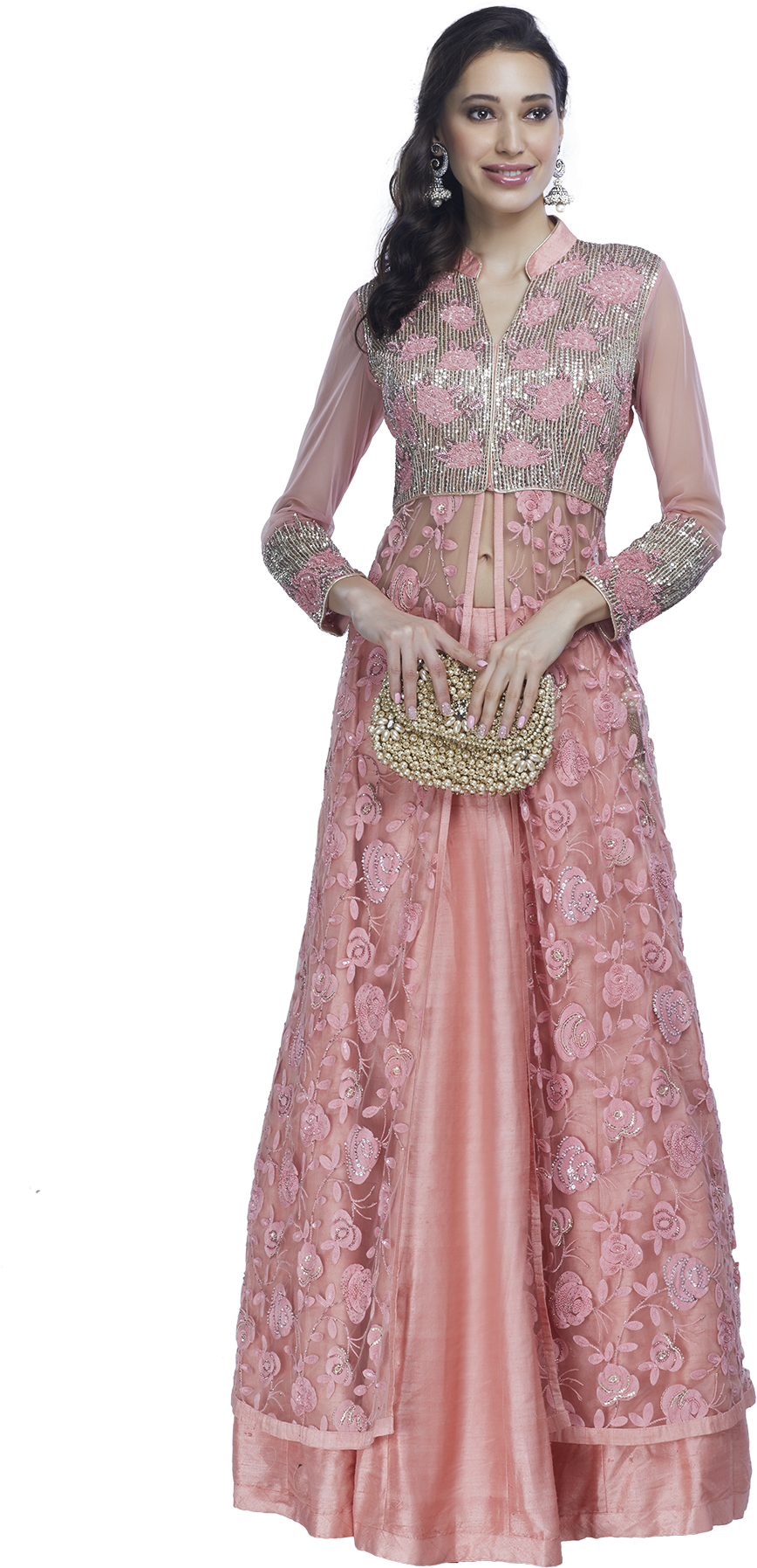 Elegant Pink Embroidered Lehenga Set PNG