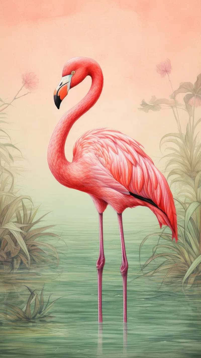 Elegant Pink Flamingo Artwork Wallpaper