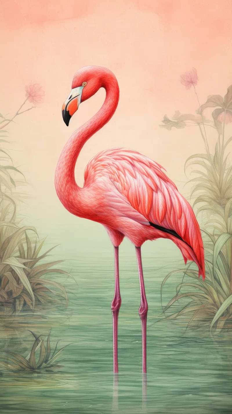Elegant Rosa Flamingo Kunstverk Bakgrunnsbildet