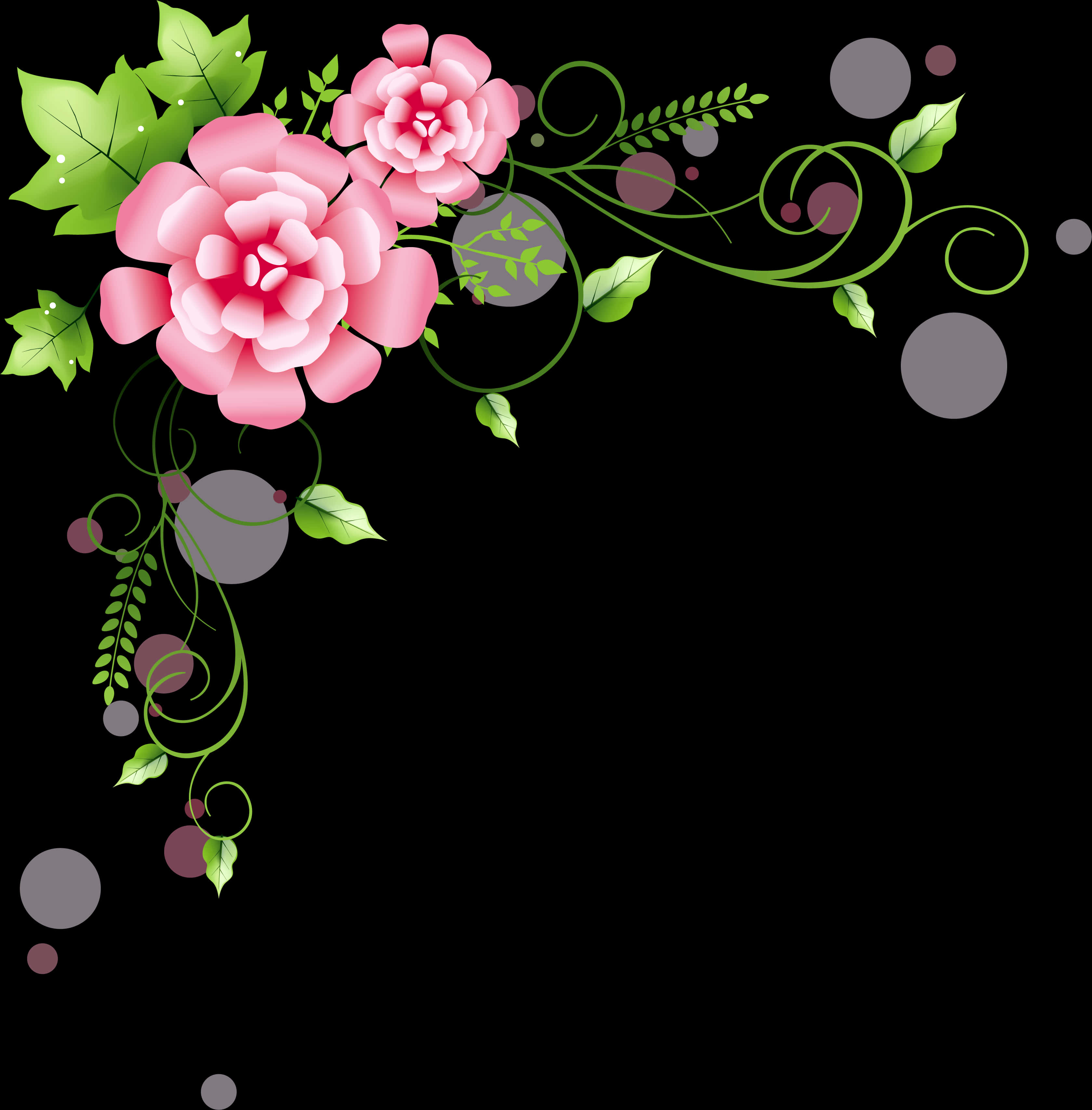Elegant Pink Floral Designon Black PNG