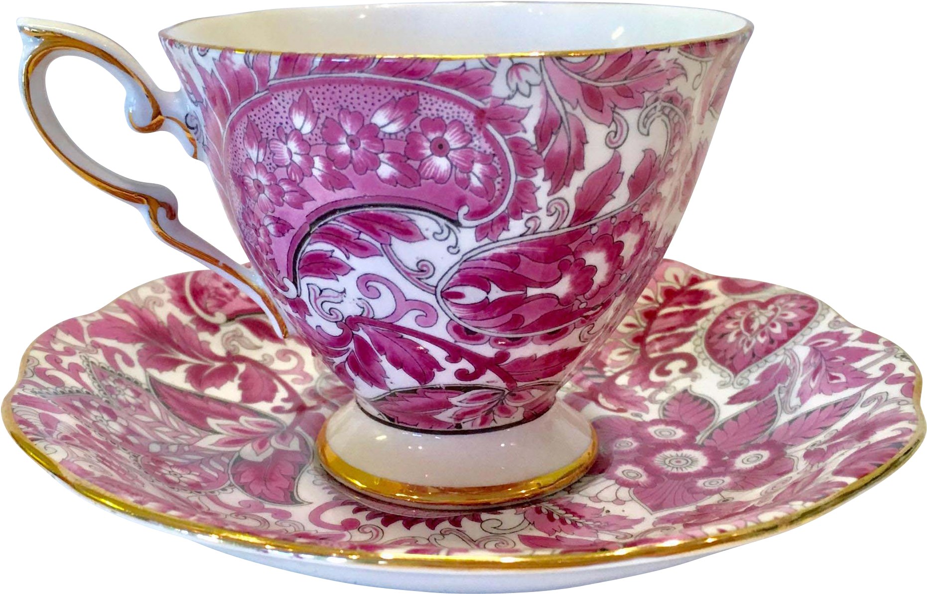 Elegant Pink Floral Tea Cupand Saucer PNG