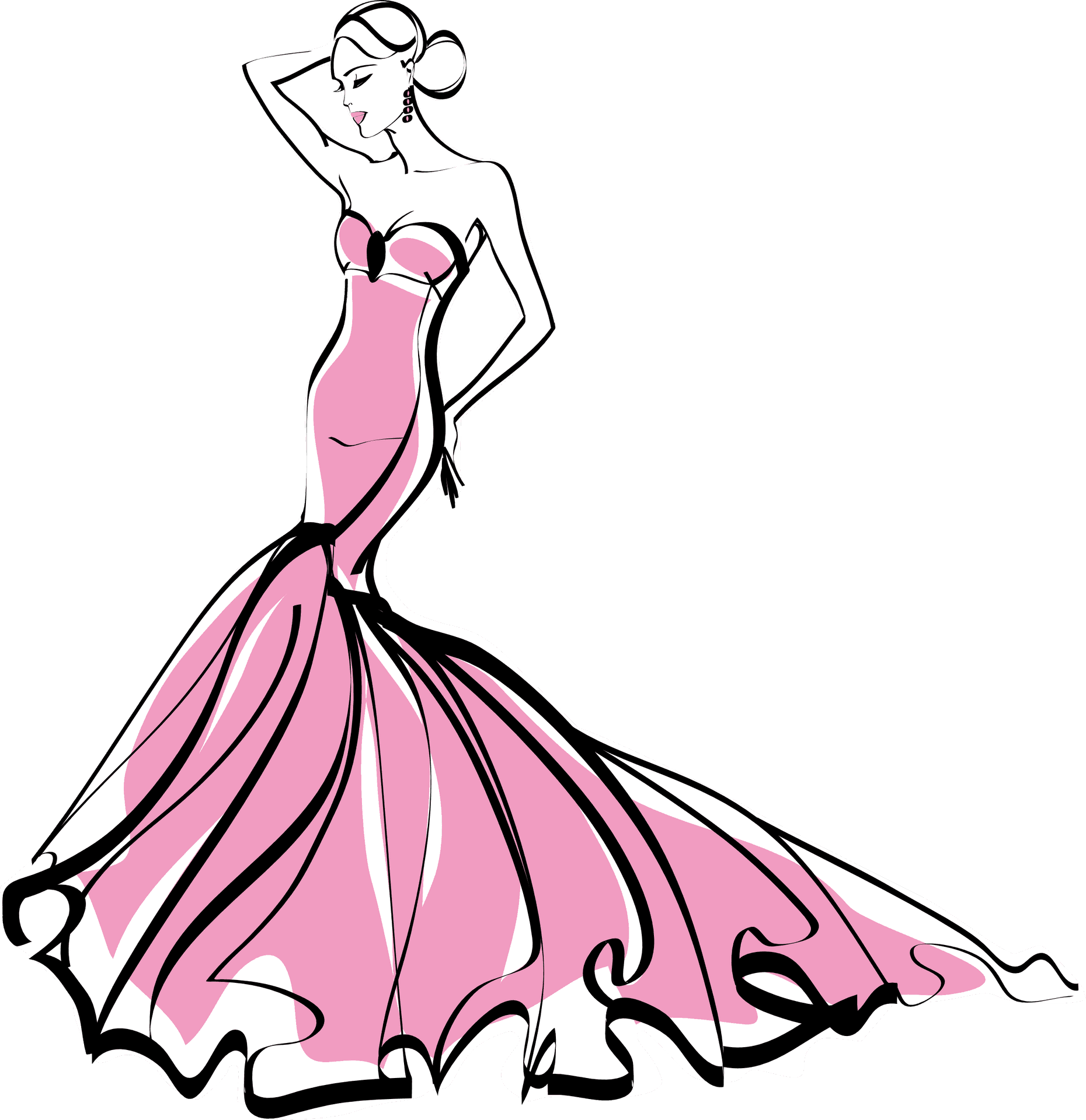 Elegant Pink Gown Fashion Illustration PNG