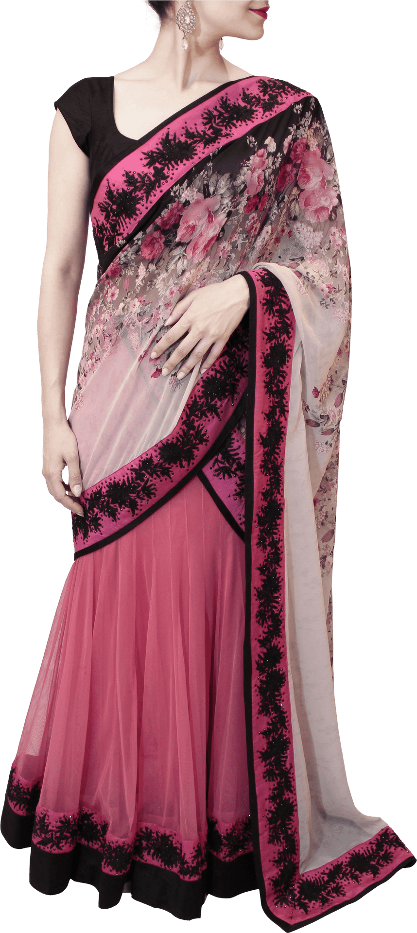 Elegant Pink Lehengawith Floral Dupatta PNG