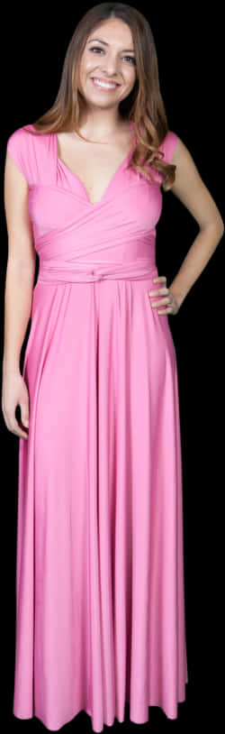 Elegant Pink Maxi Dress PNG