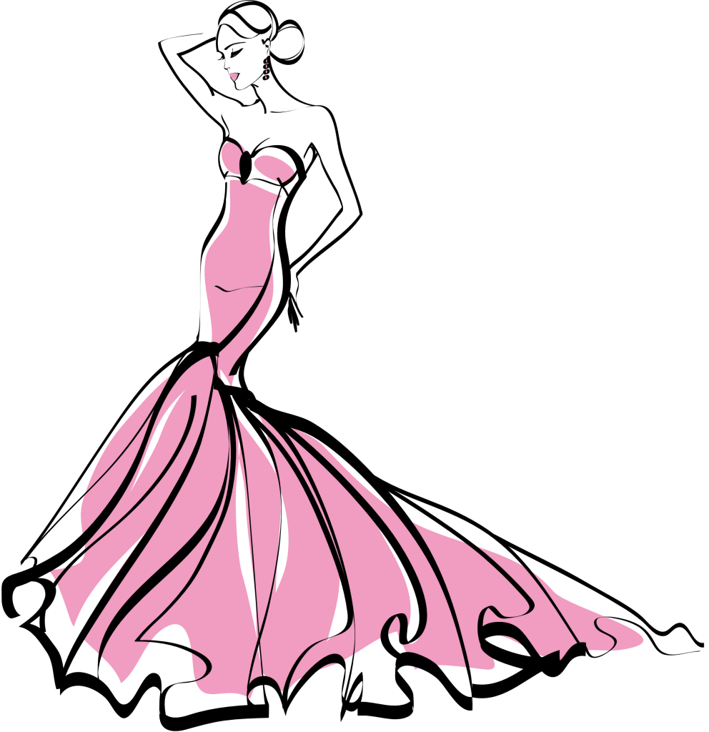 Elegant Pink Mermaid Gown Sketch PNG