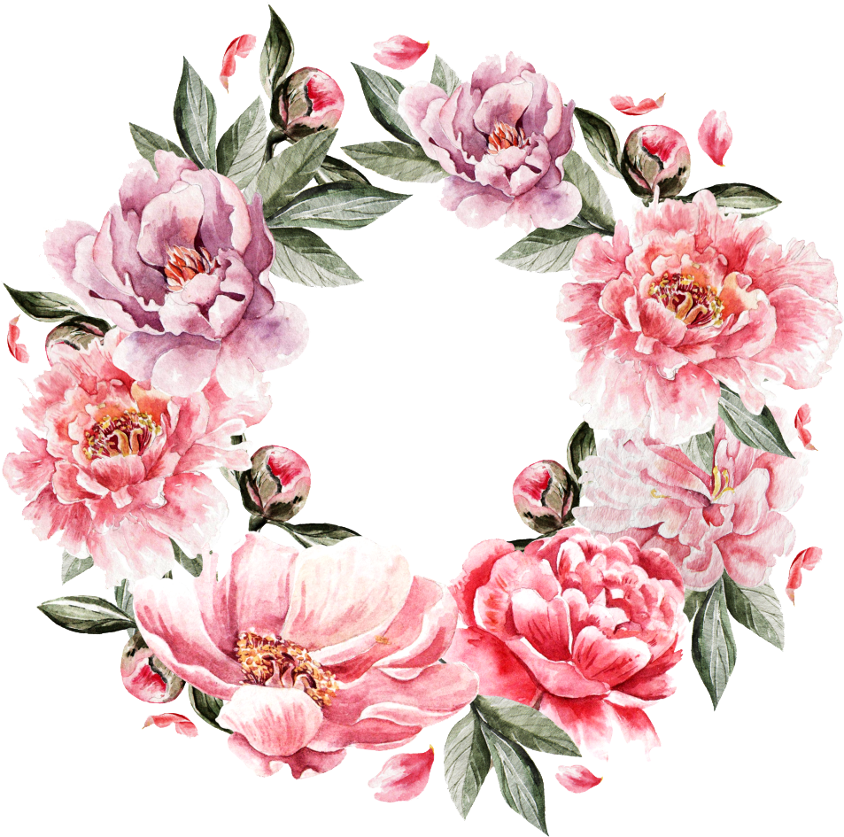 Elegant Pink Peony Wreath PNG