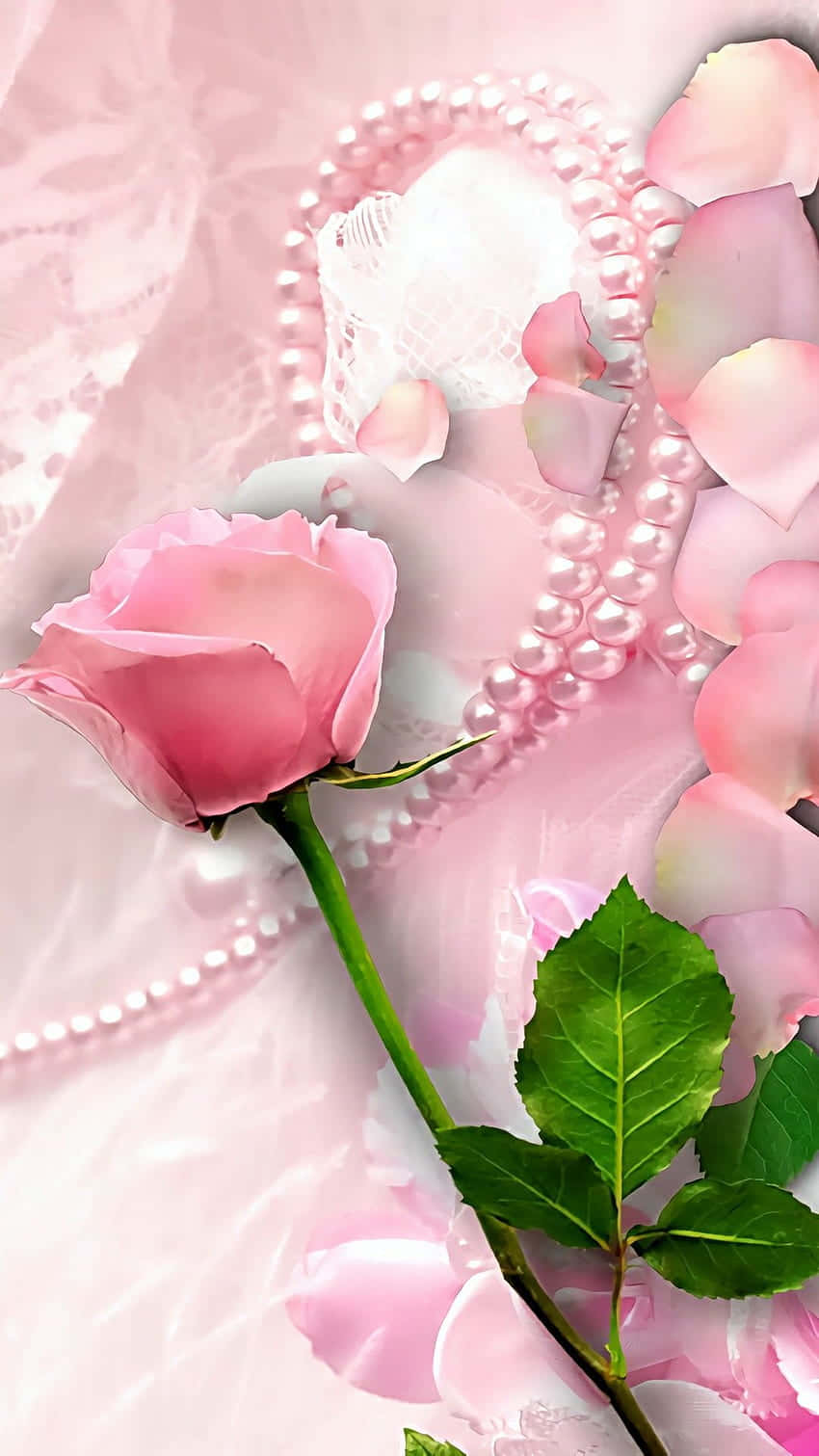 Elegant Pink Roseand Pearls Wallpaper