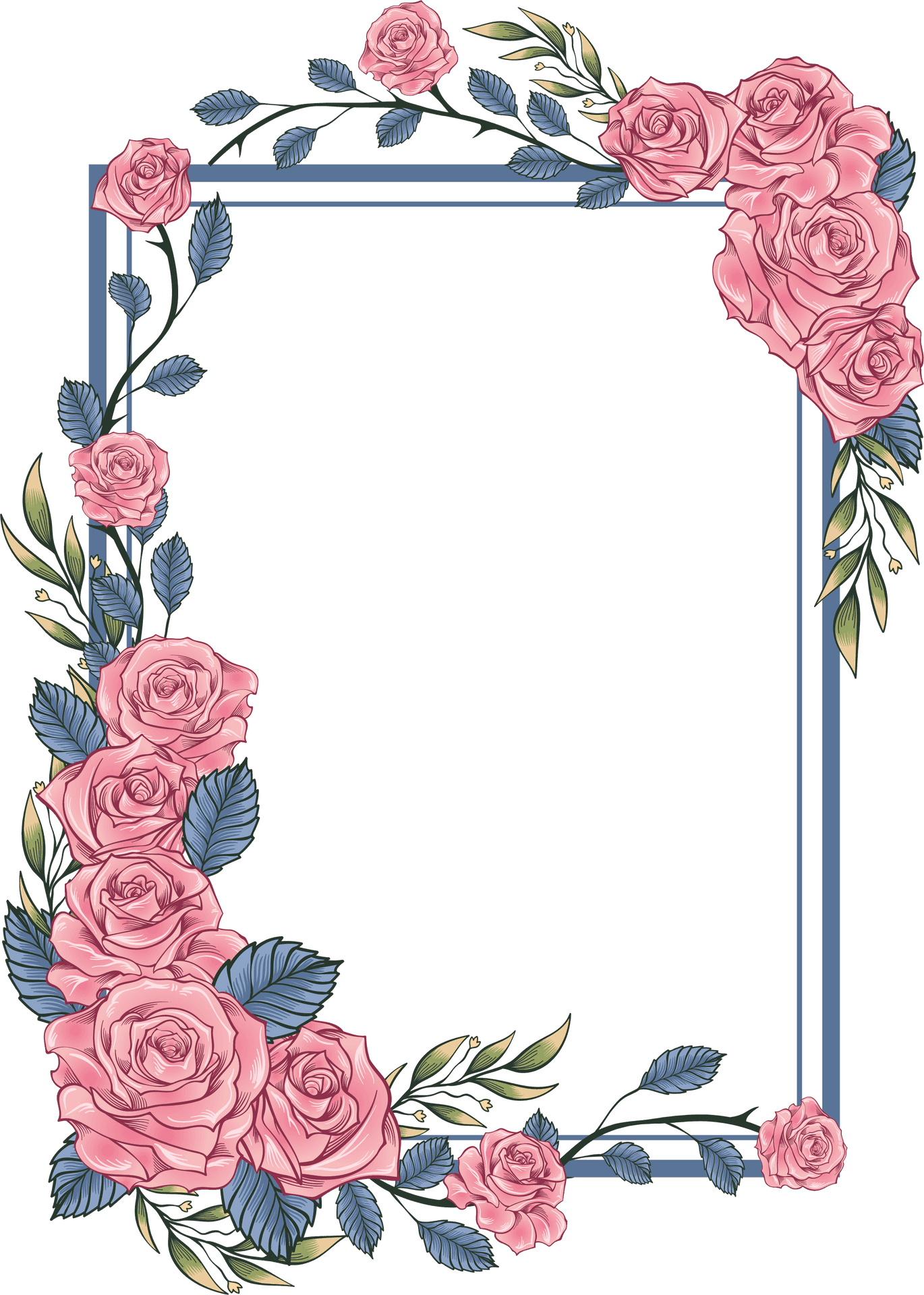 Elegant_ Pink_ Roses_ Floral_ Frame PNG