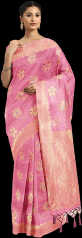 Elegant Pink Silk Saree Model PNG