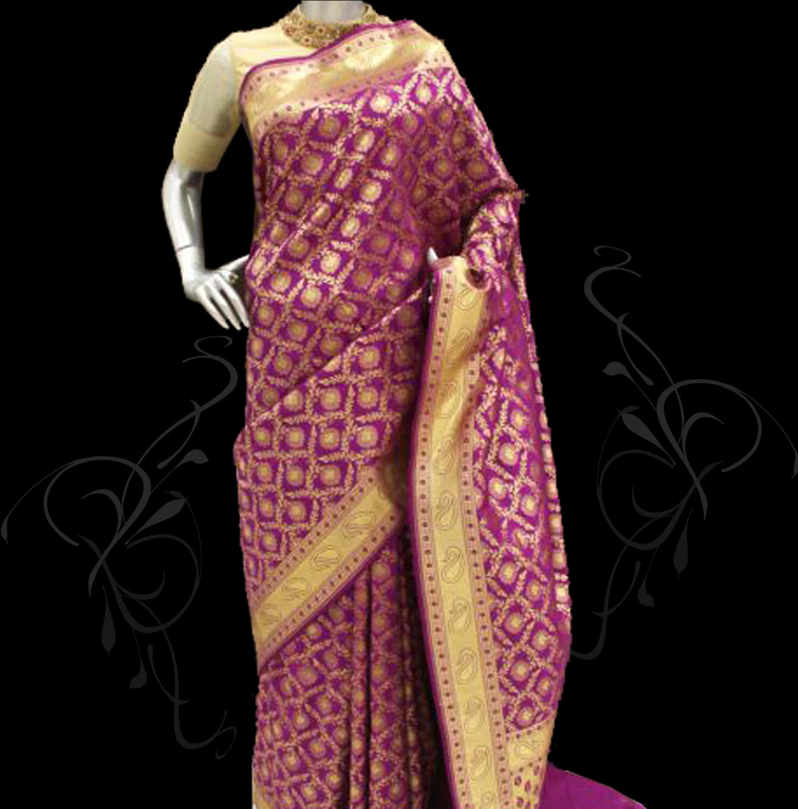 Download Elegant Purple Silk Saree Mannequin | Wallpapers.com