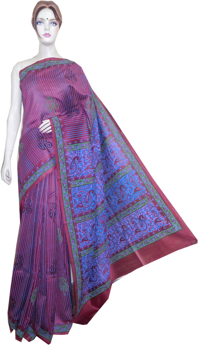 Elegant Purple Silk Saree PNG