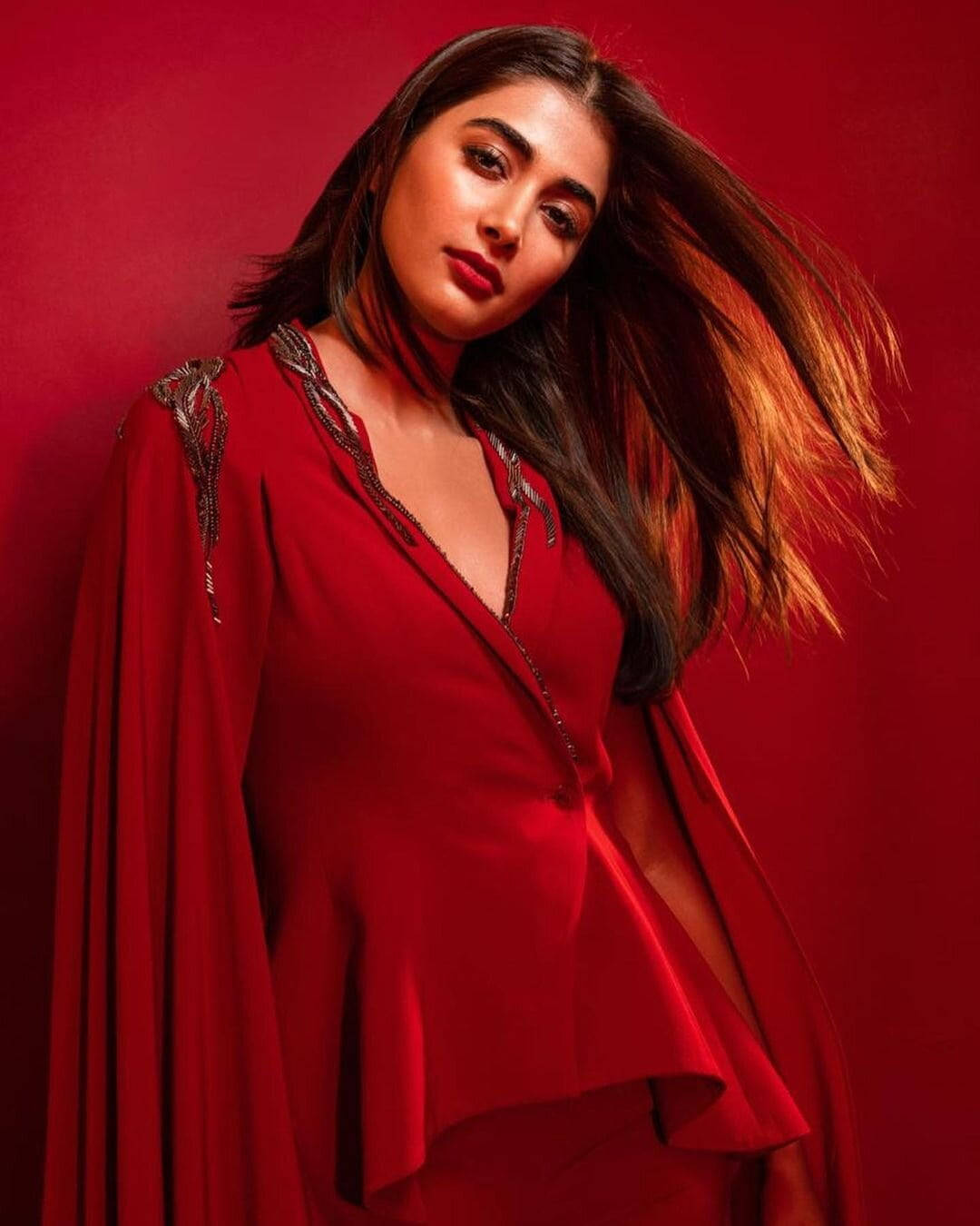 Elegant Red Aesthetic Pooja Hedge Hd Background