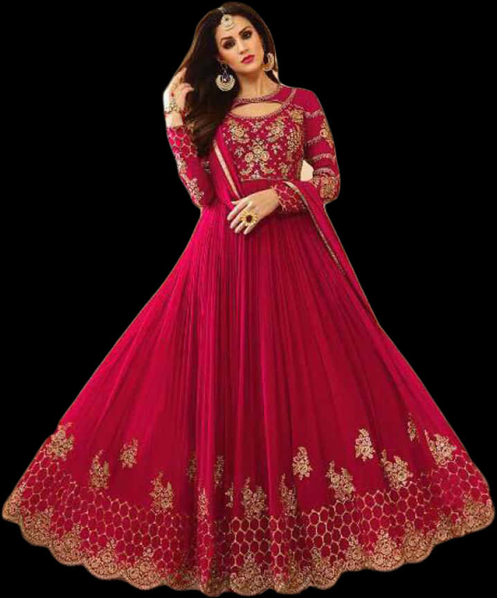 Elegant Red Anarkali Suit PNG