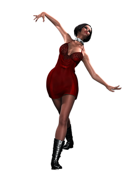 Elegant Red Dress Dancer PNG