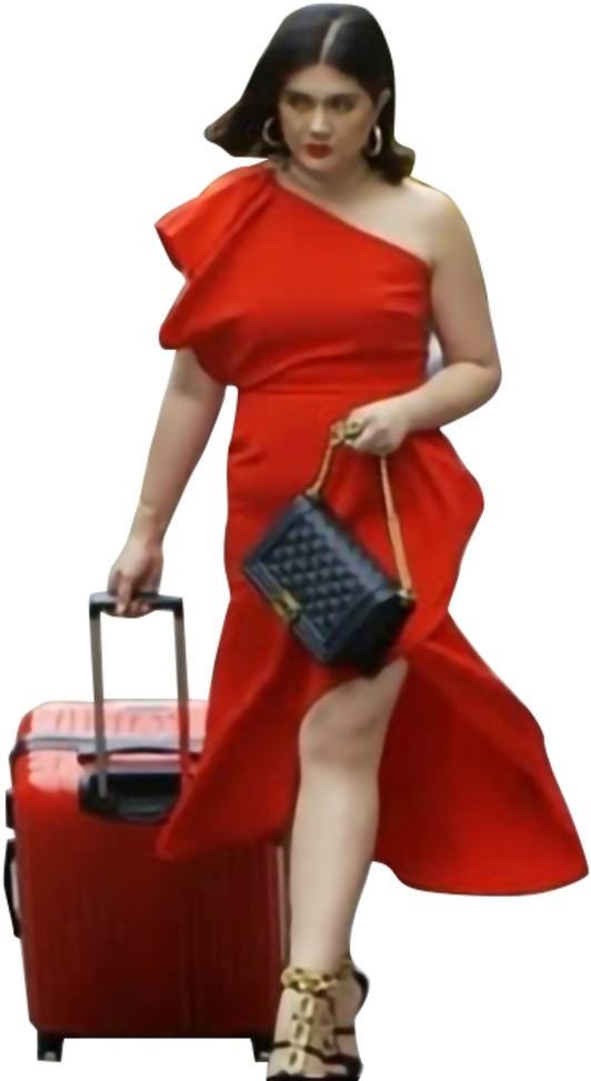 Elegant Red Dress Travel Look PNG