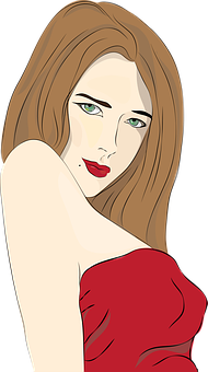 Elegant Red Dress Woman Illustration PNG