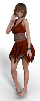 Elegant Red Dress Woman3 D Render PNG