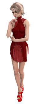 Elegant Red Dress3 D Model PNG