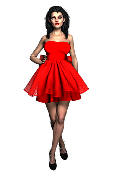 Elegant Red Dress3 D Model PNG