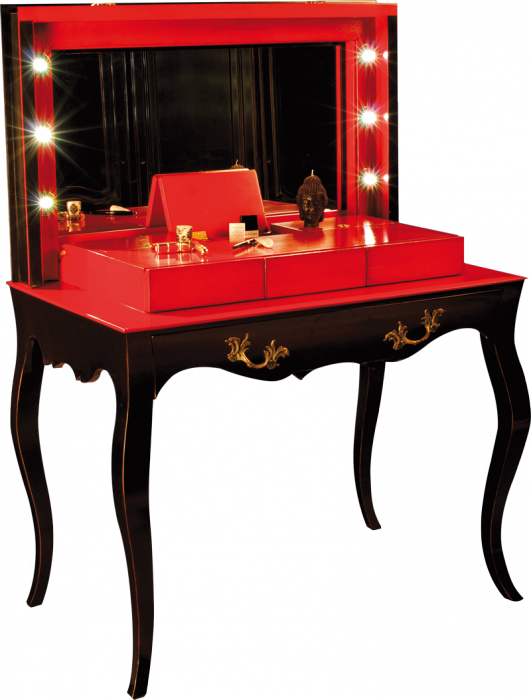 Elegant Red Dressing Tablewith Lights PNG