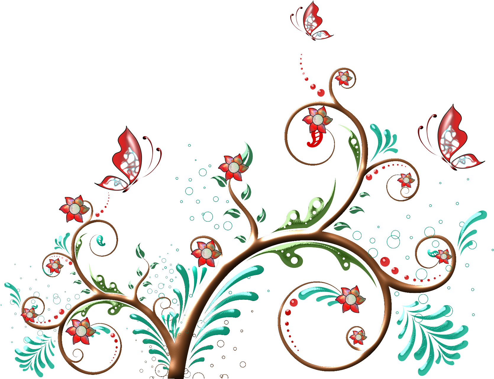 Elegant Red Floral Ornament PNG