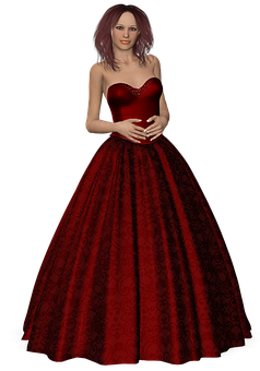 Elegant Red Gown3 D Model PNG