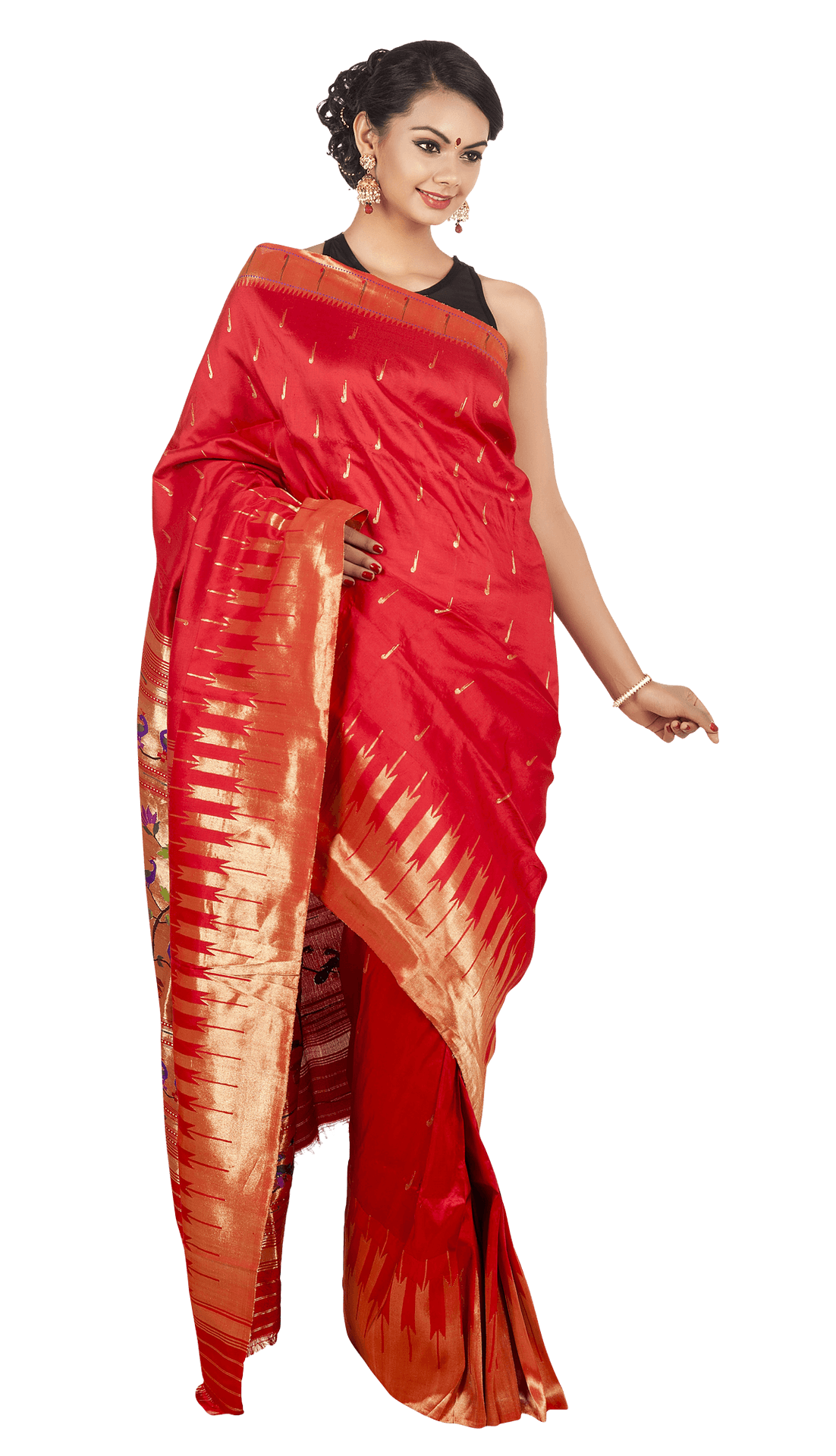 Elegant Red Saree Traditional Attire PNG