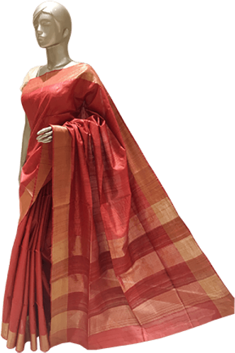 Elegant Red Silk Saree Mannequin PNG