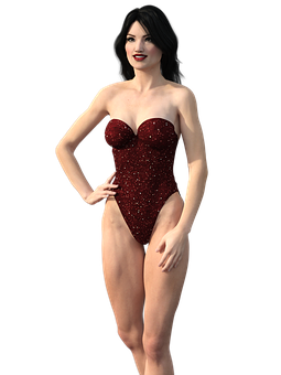 Elegant Red Swimsuit3 D Model PNG