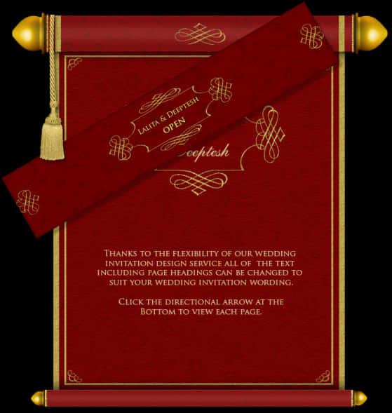 Elegant Red Wedding Invitation Scroll PNG
