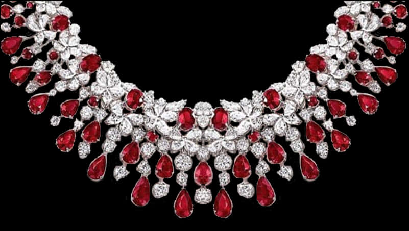 Elegant Redand Diamond Necklace PNG