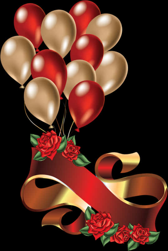 Elegant Redand Gold Balloonswith Roses PNG